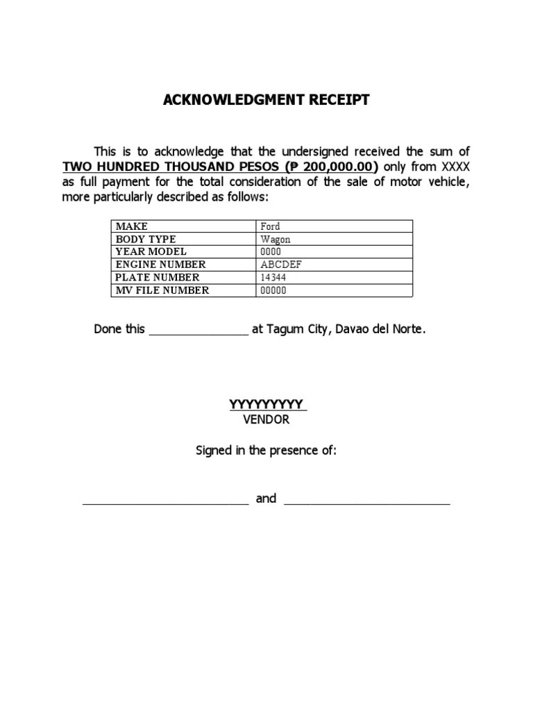 Acknowledgment Receipt Motor Vehicle 1 PDF
