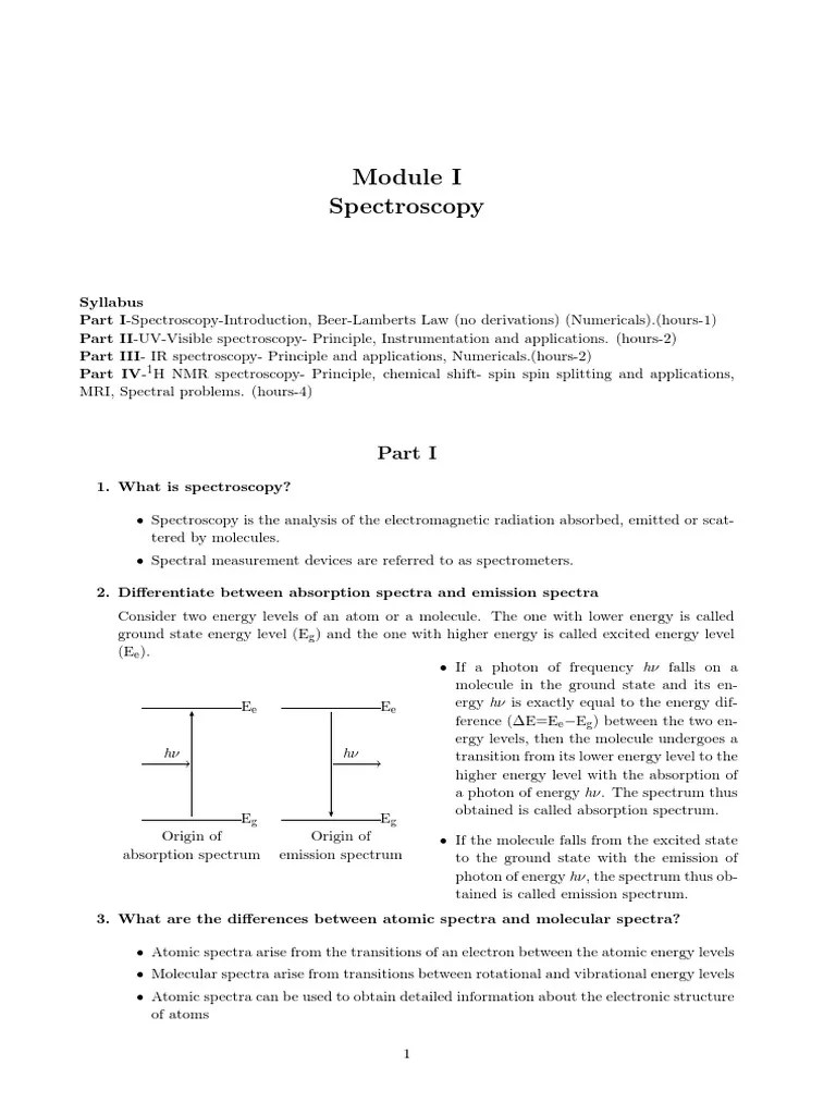 Spectroscopy Notes PDF Spectroscopy Infrared Spectroscopy