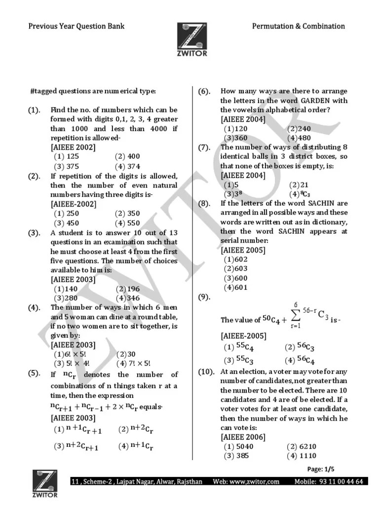 Permutation and Combination JEE MAIN PDF Permutation Mathematics
