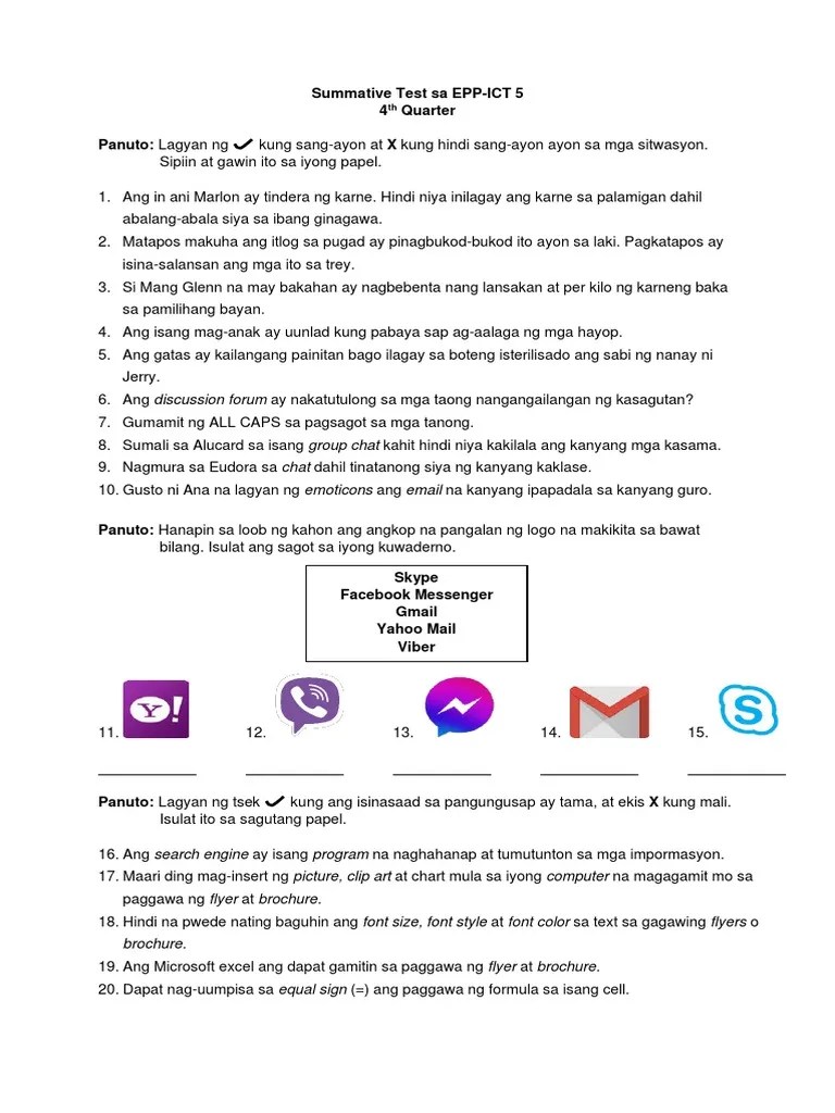 Summative Test in EPP 5 PDF