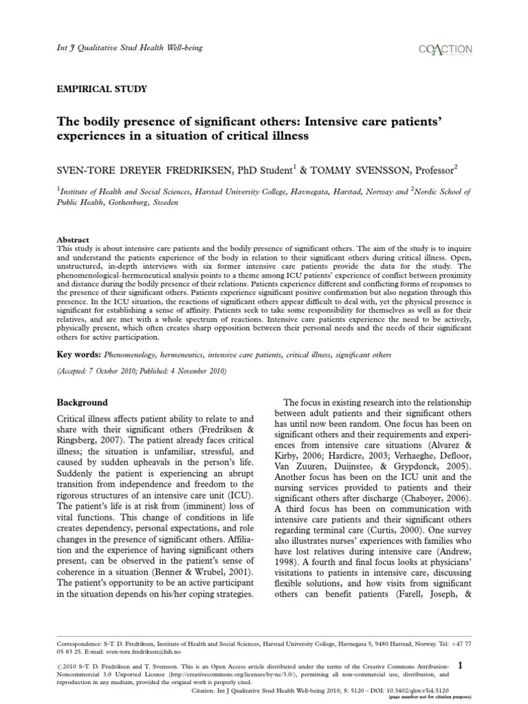 The Bodily Presence of Significant Others Intensive Care Patients
