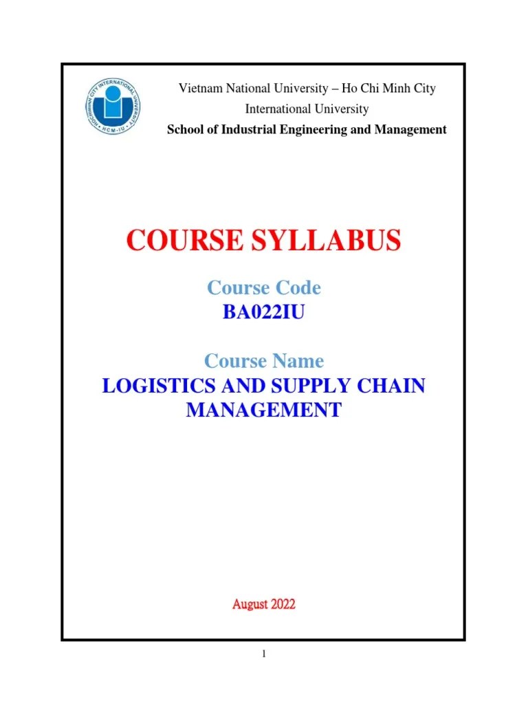 Syllabus of Logistics and Supply Chain Management29082022 PDF