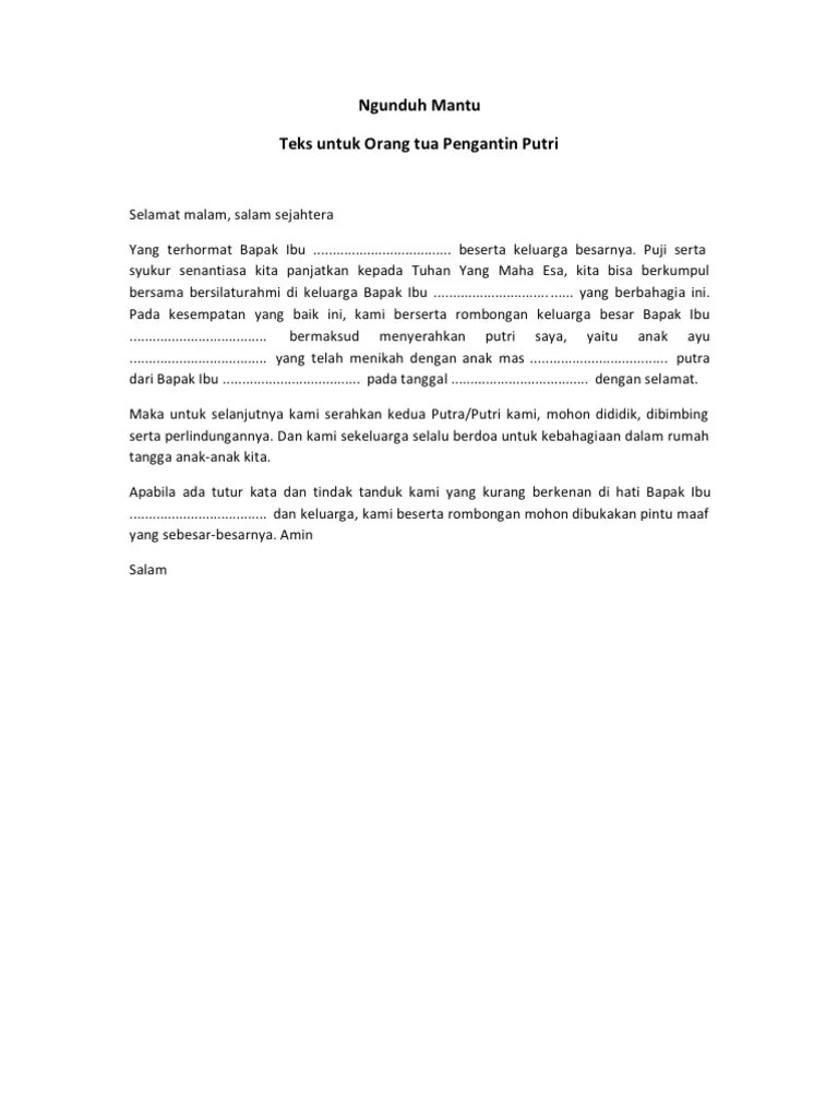 Check spelling or type a new query. Ngunduh Mantu Teks Untuk Orang Tua Pengantin Putri