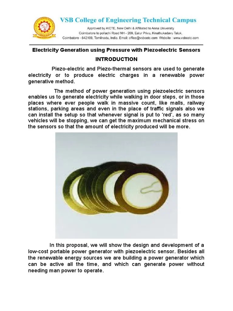 Electricity Generation Using Pressure With Piezoelectric Sensors PDF
