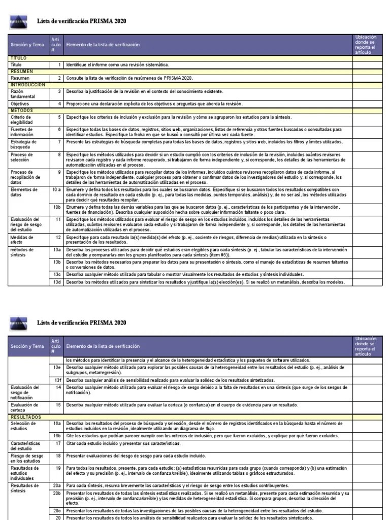 PRISMA 2020 Checklist PDF Metaanálisis Parcialidad