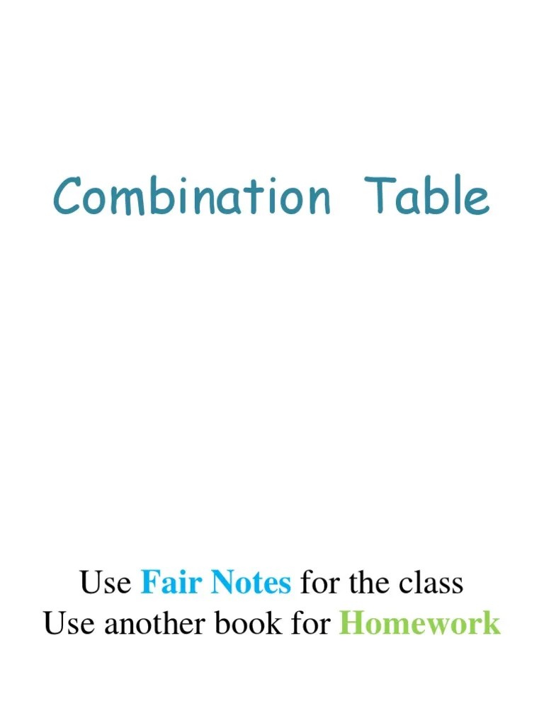Combination Table Summary PDF