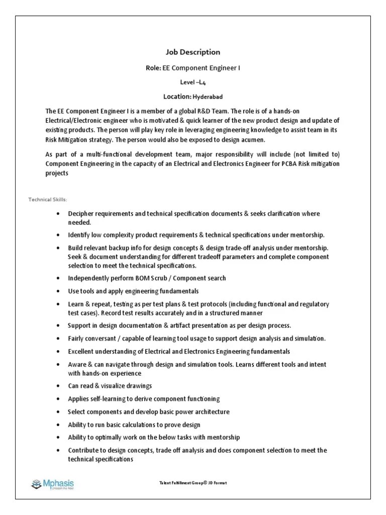 JD EE Component Engineer IL4 3 To 5 Years Exp PDF Design Engineering