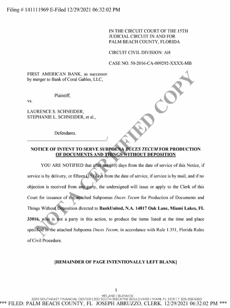 762 Notice of Intent to Serve Subpoenas Duces Tecum, 12 29 2021 PDF