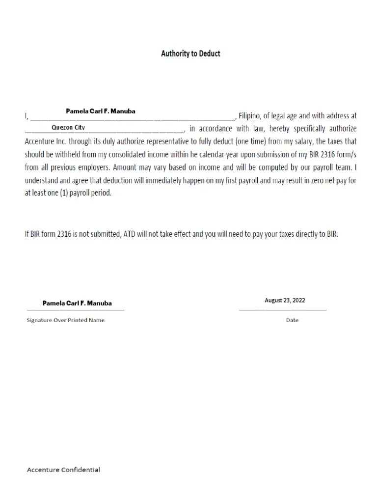 Authority To Deduct PDF