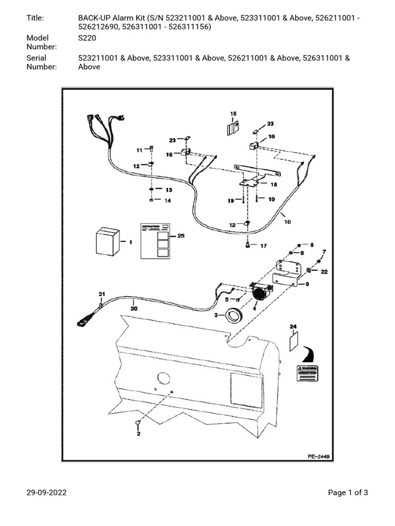 BACKUP Alarm Kit (S N 523211001 & Above, 523311001 & Above, 526211001 526212690, 526311001
