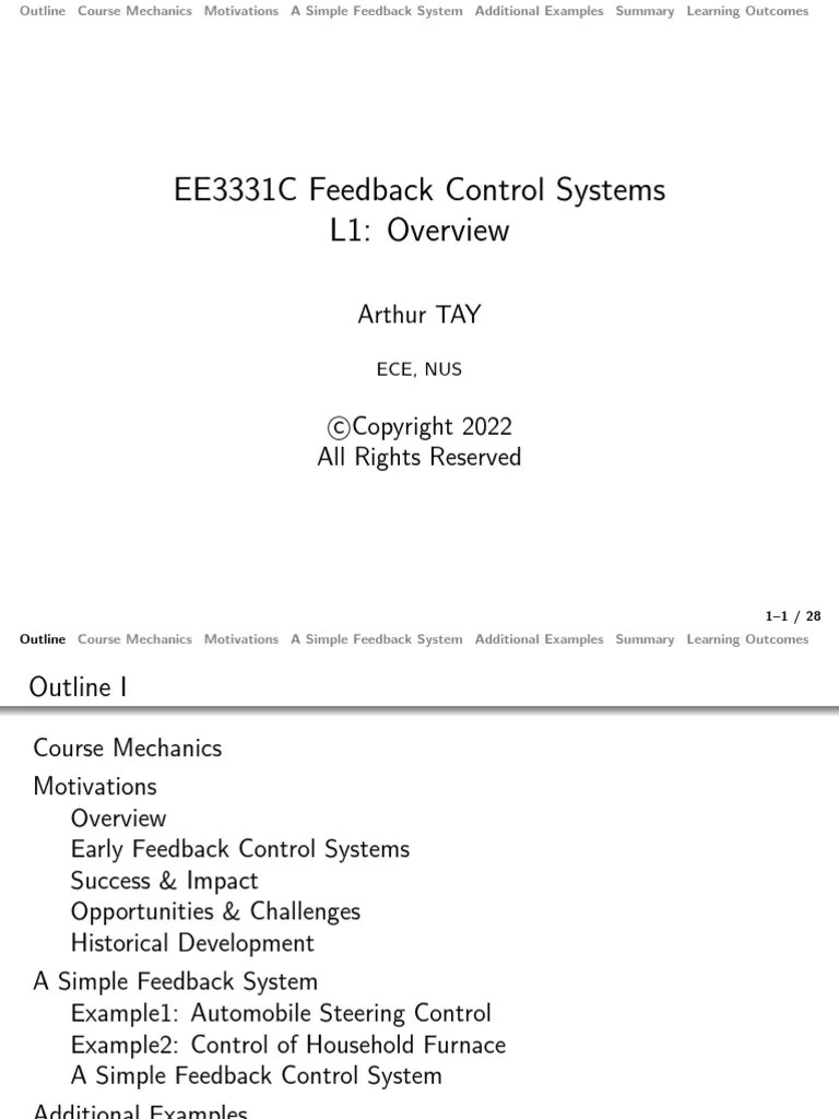 EE3331C Feedback Control Systems L1 Overview Arthur TAY PDF