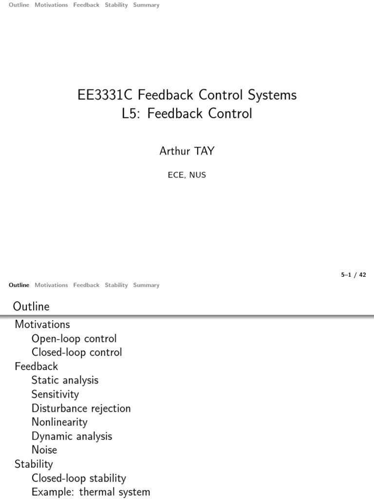 EE3331C Feedback Control Systems L5 Feedback Control Arthur TAY PDF
