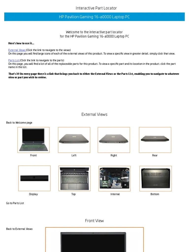 HP Pavilion Gaming 16A0000 Laptop PC Interactive Part Locator PDF