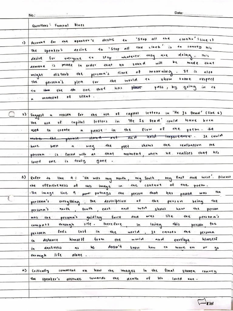 Questions Funeral Blues PDF