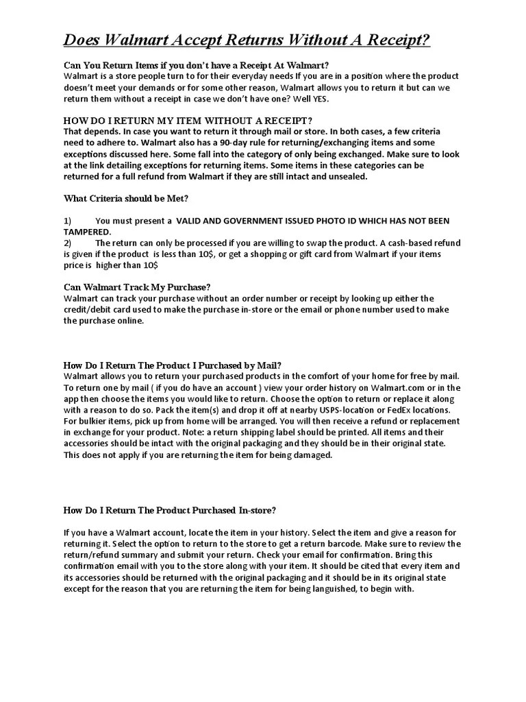Does Walmart Accept Returns Without Receipt? PDF Walmart Receipt