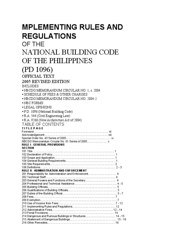 National Building Code of The Philippines (PD 1096) Mplementing Rules