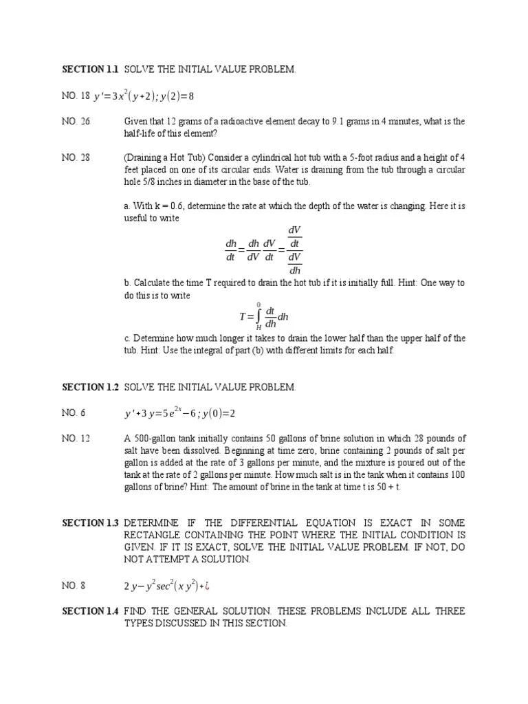 Differential Equation Problem Set PDF Ordinary Differential