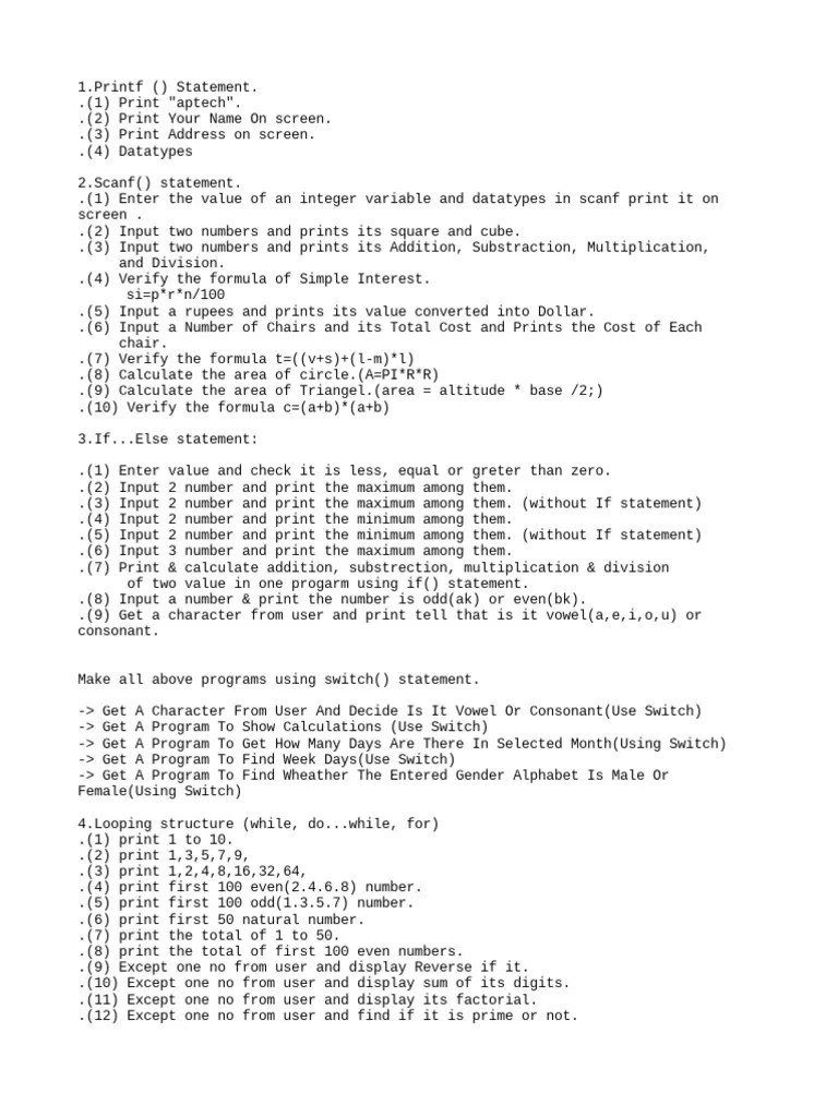 C Programs List PDF Parameter Programming) String