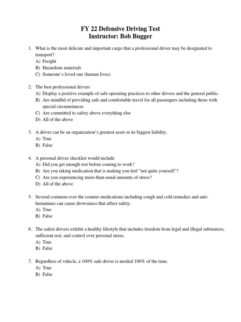 FY22 Defensive Driving Test | PDF | Driving | Intersection (Road)