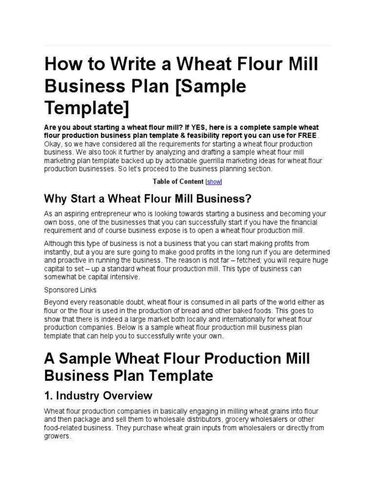 How To Write A Wheat Flour Mill Business Plan PDF Banks Flour