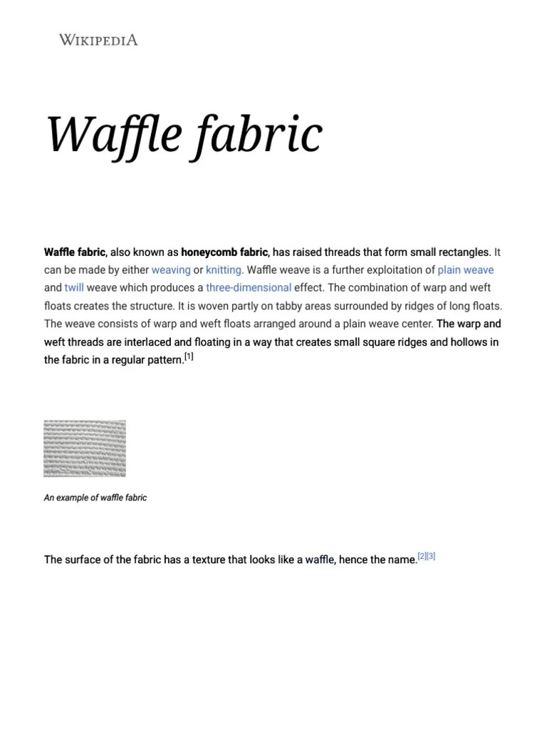 Waffle Fabric Wikipedia PDF Crafts Woven Fabrics