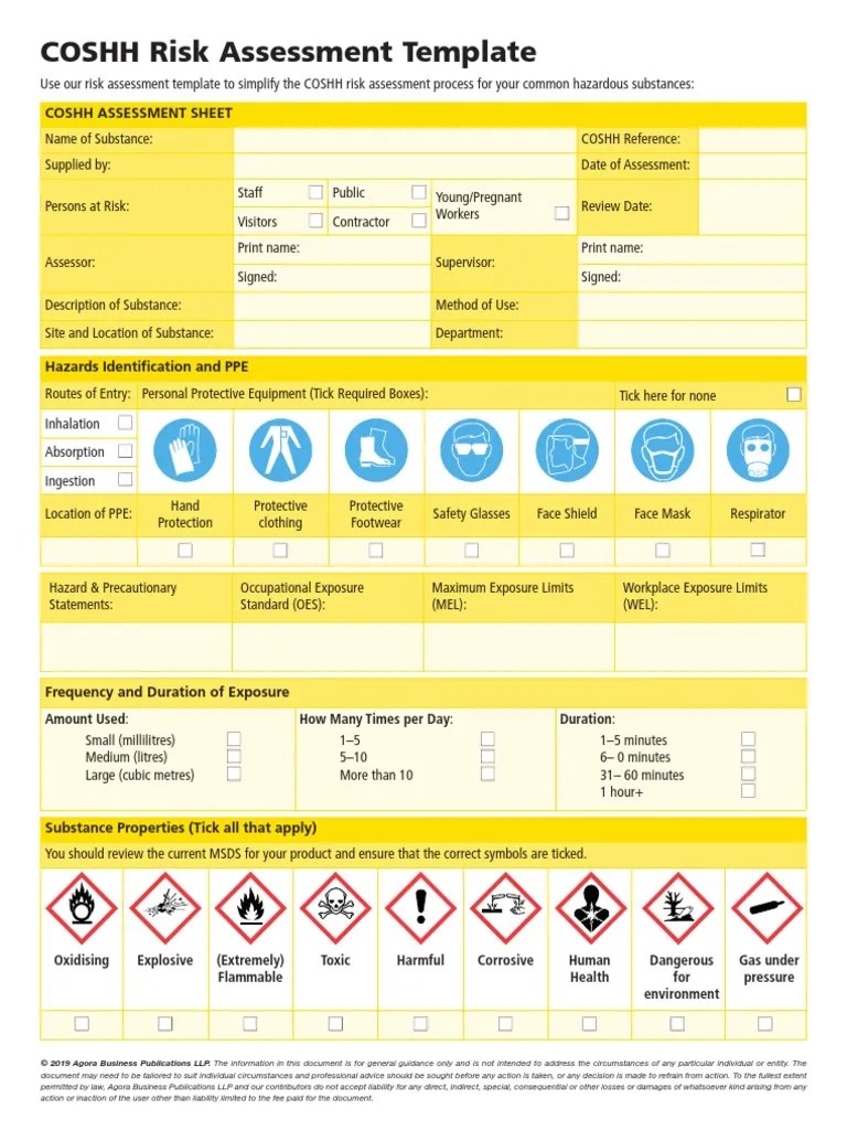 COSHH Risk Assessment Template PDF Personal Protective Equipment