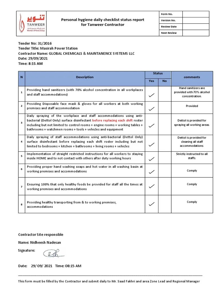 Daily Personal Hygiene Checklist Masirah 29.09.2021 PDF