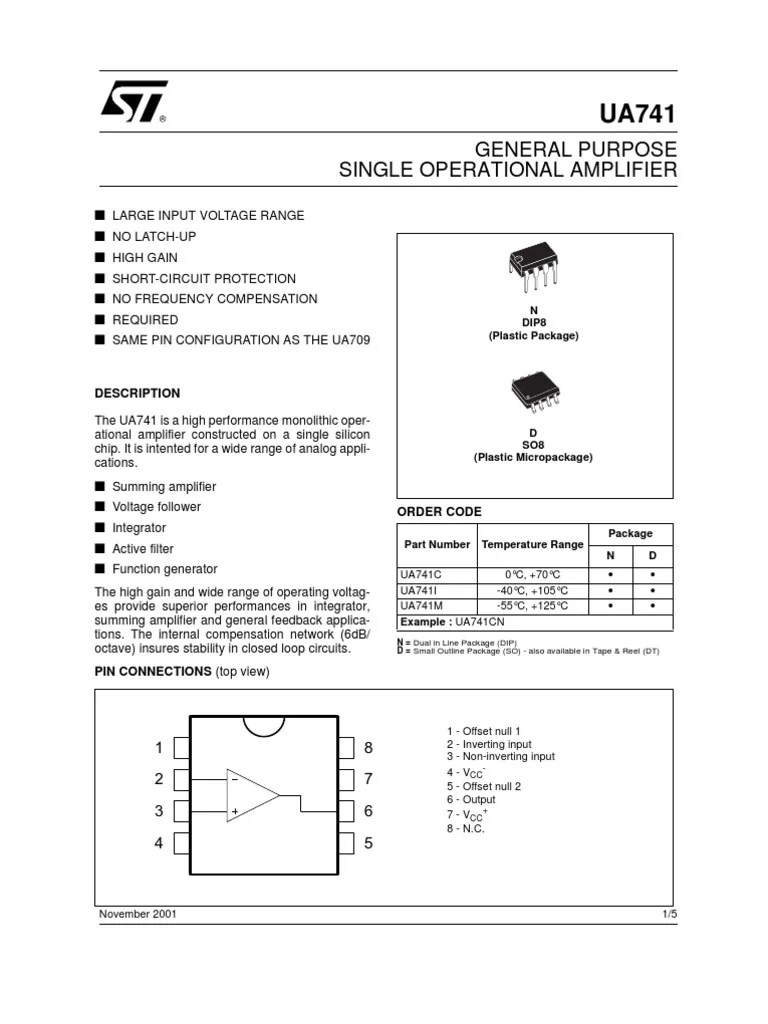 Datasheet 741 | PDF | Operational Amplifier | Electrical Circuits