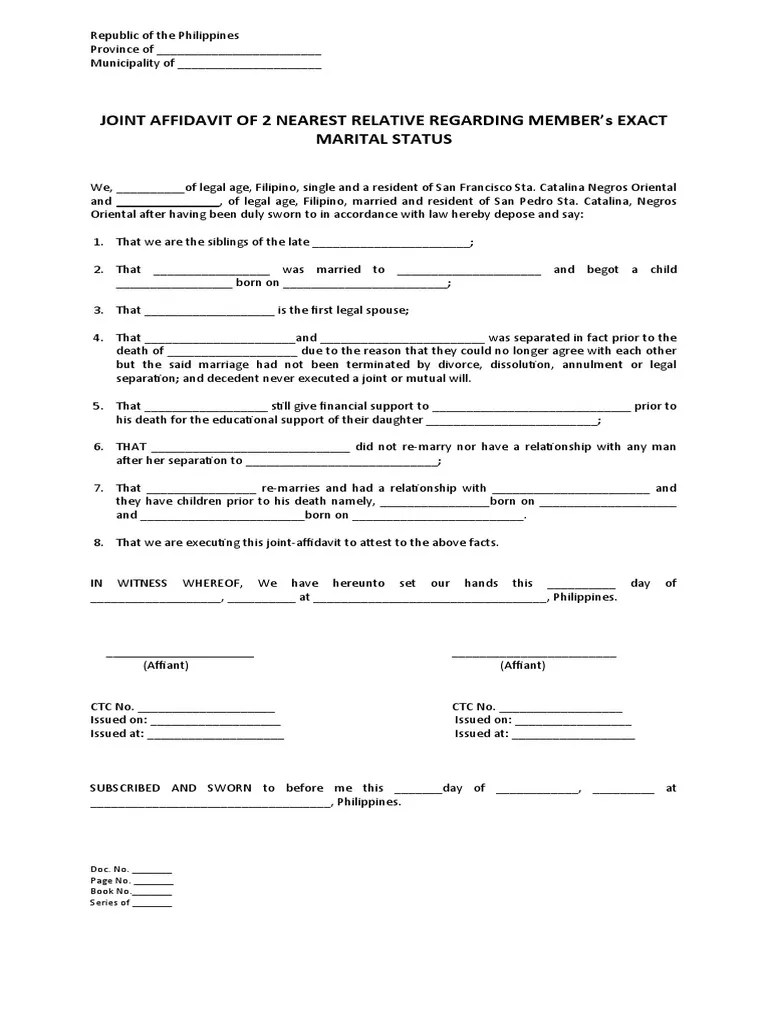 Joint affidavit marital status (1) PDF Affidavit Marriage