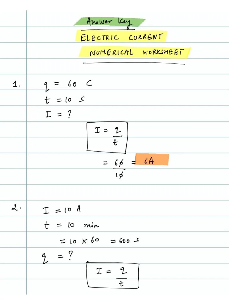 Answer Key-Electric Current Worksheet | PDF