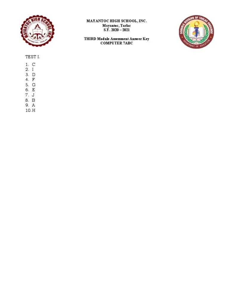 3rd Module Assessment Answer Key | PDF