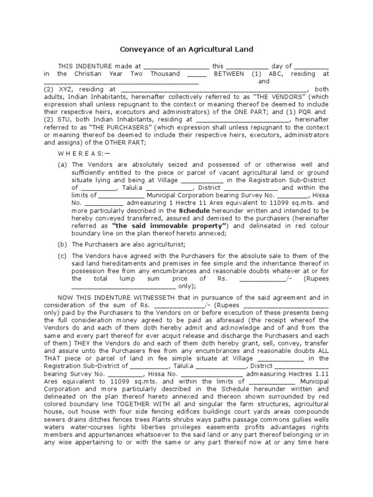 Conveyance of An Agricultural Land PDF Trust Law Deed