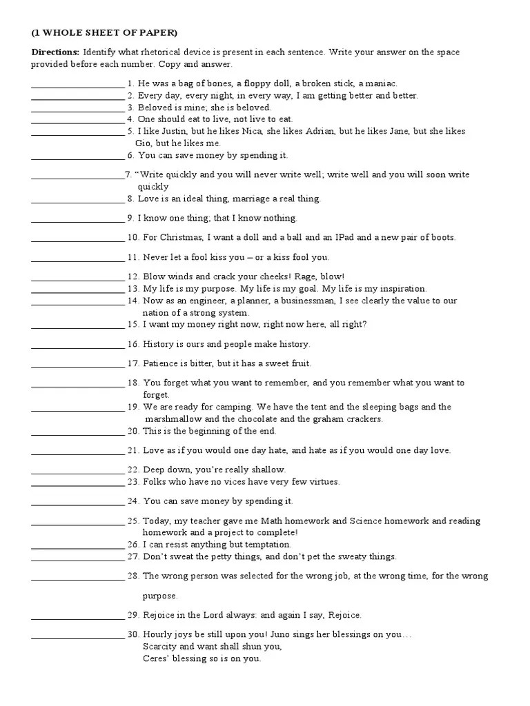 Rhetorical Devices Quiz PDF