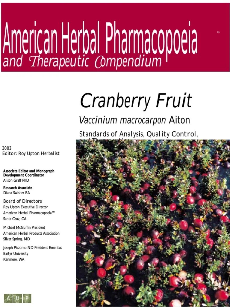 Cranberry Cover Table Contents American Herbal Pharmacopoeia PDF