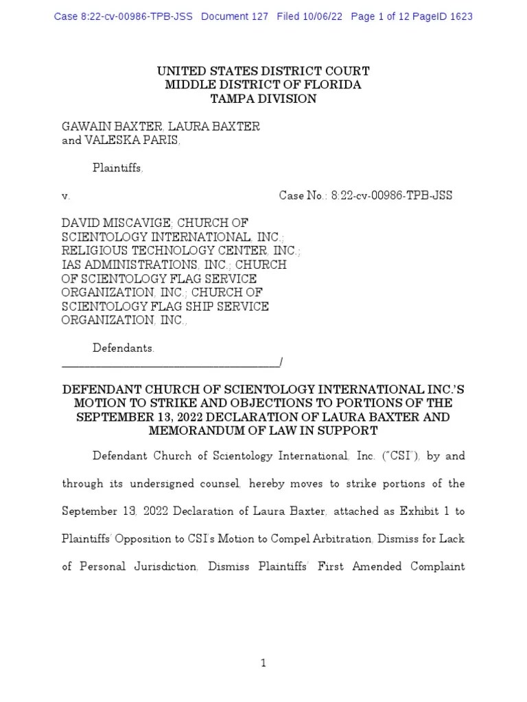 Baxter V Scientology CSI Motion To Strike Laura Baxter Declaration