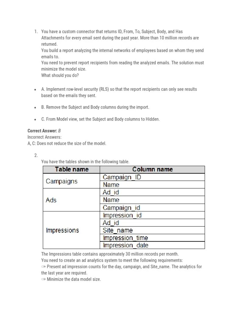 DA 100 Exam Practice Questions PDF Databases Table (Database)