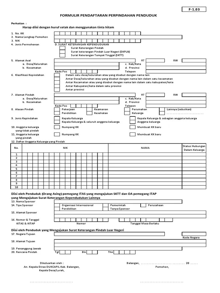 F1.03 Formulir Pendaftaran Perpindahan Penduduk Perhatian PDF
