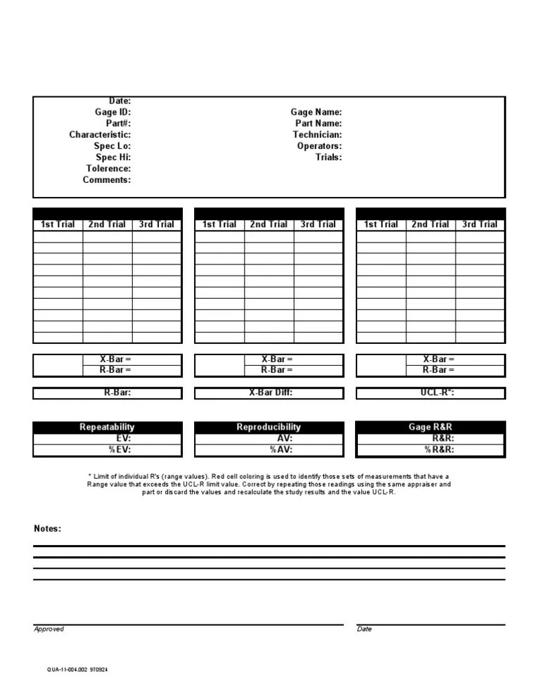 Gage R & R Form