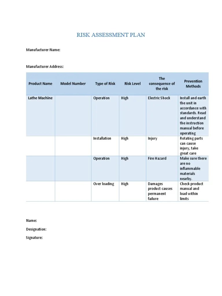 Risk Assessment Lathe PDF