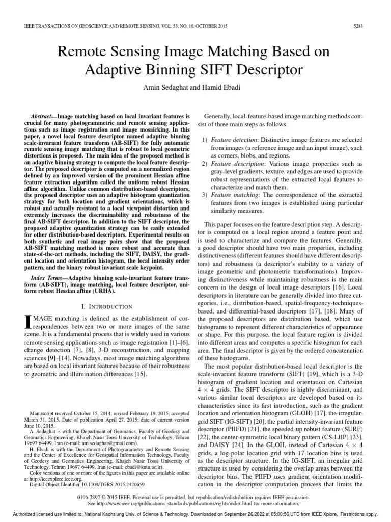 Sedaghat and Ebadi 2015 Remote Sensing Image Matching Based On