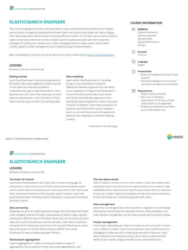 Elastic Elasticsearch Engineer PDF Computer Cluster Software
