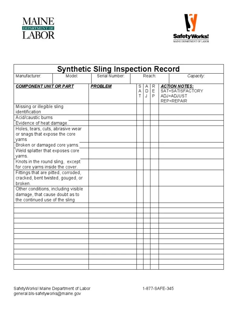 Synthetic Sling Inspection Record PDF