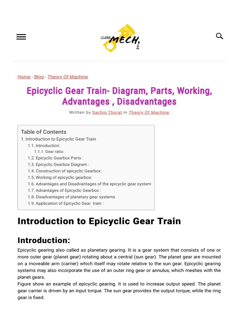 Epicyclic Gear Train Diagram, Parts, Working, Advantages
