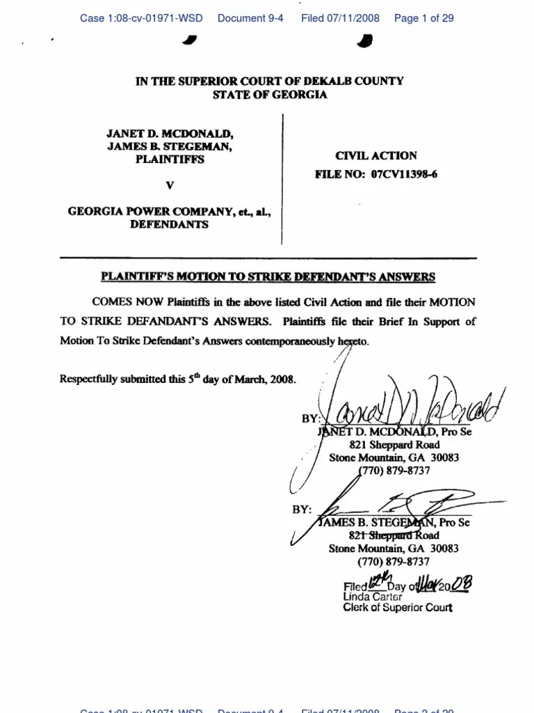 Motion To Strike Power's Verified Answer and Counterclaim