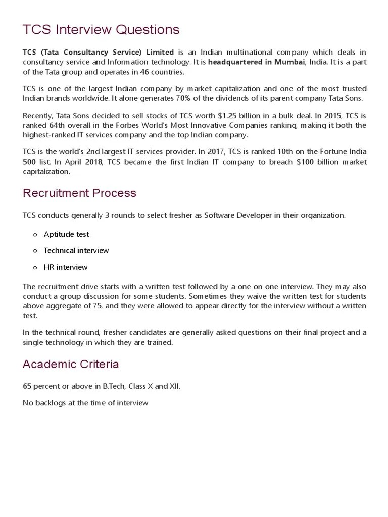 TCS Interview Questions TCS Recruitment Process (2021) Javatpoint