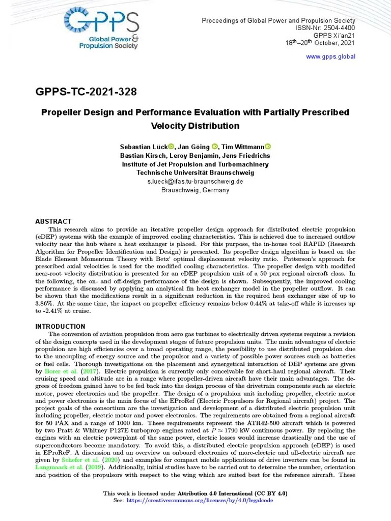 Propeller Design and Performance Evaluation With Partially