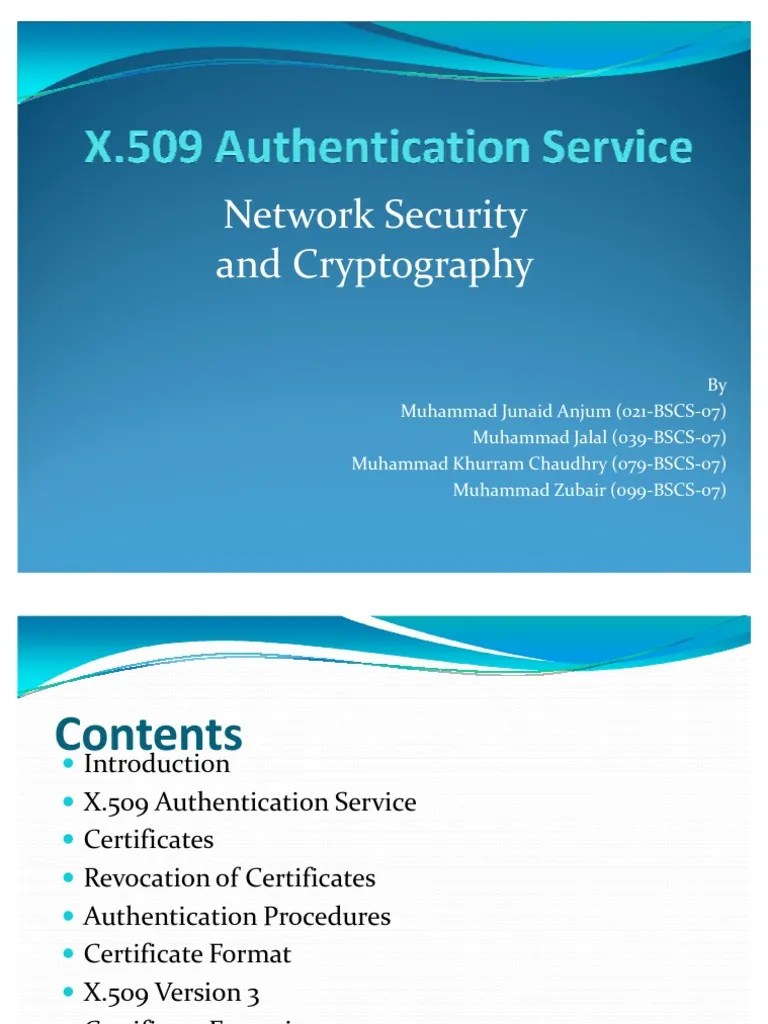 X.509 Authentication Service Public Key Certificate Public Key