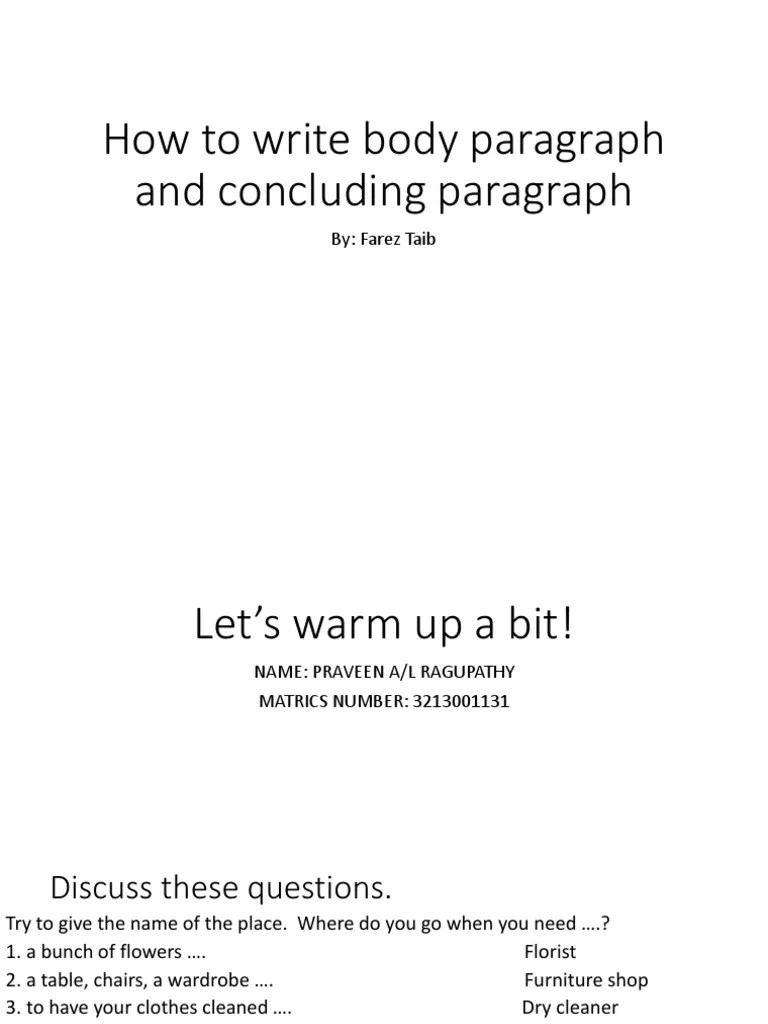 How To Write Body Paragraph and Concluding Paragraph PDF Online