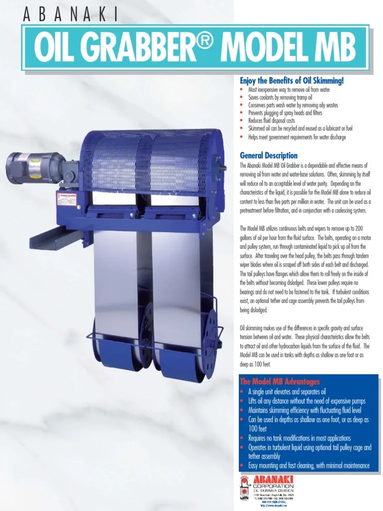 Abanaki Oil Grabber Model MB PDF Belt (Mechanical) Corrosion