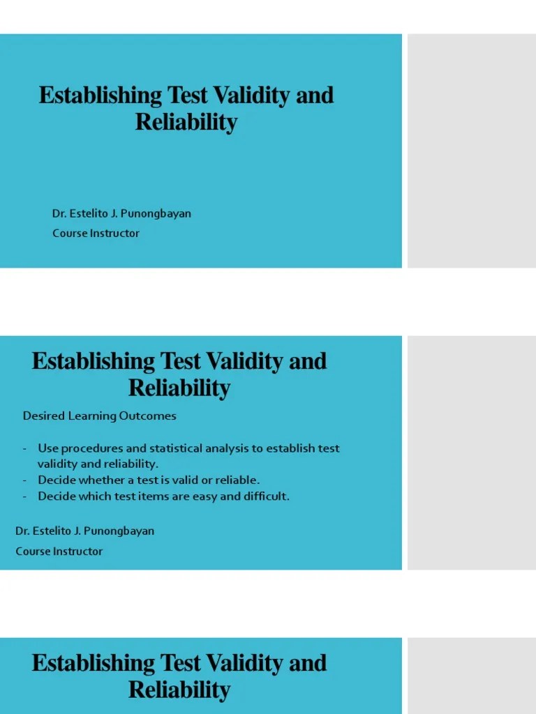 Establishing Test Validity and Reliability PDF Validity (Statistics) Data Analysis